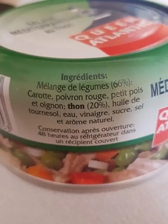 Salade méditerranéenne au Thon ingredients label