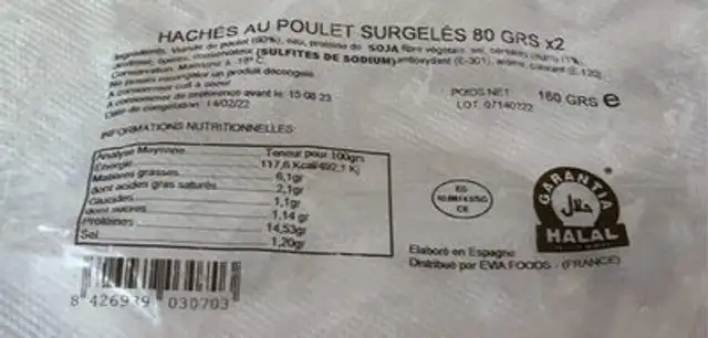 Hachés au poulet surgelés