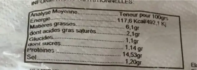 Hachés au poulet surgelés nutrition facts table
