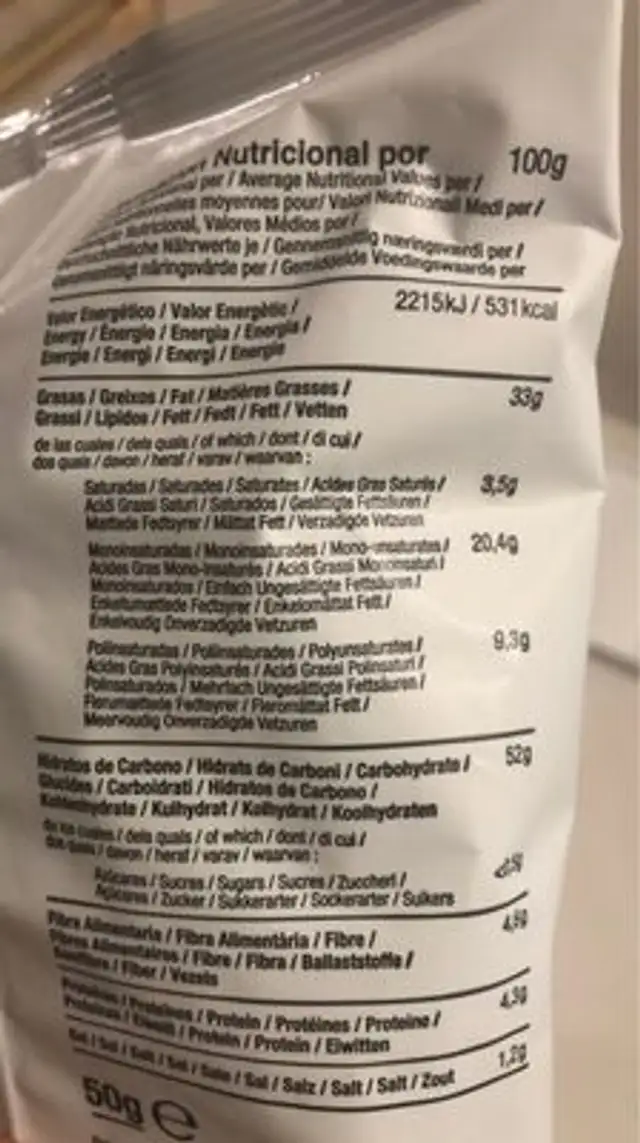 Patatas fritas premium picante pimentón nutrition facts table