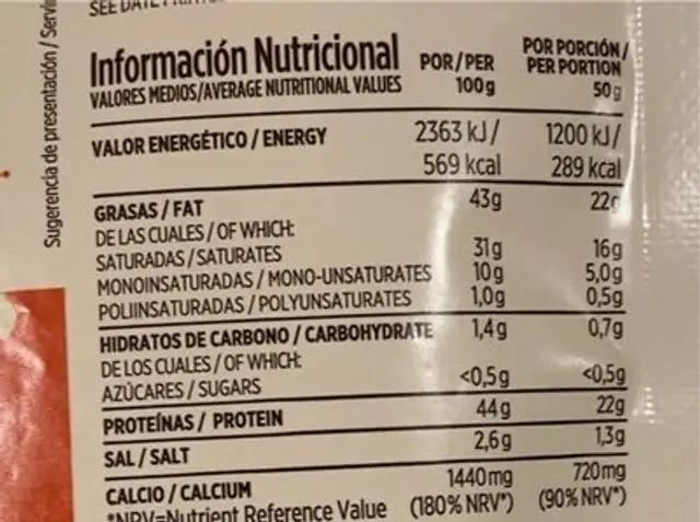 cruchy cheese emmental nutrition facts table