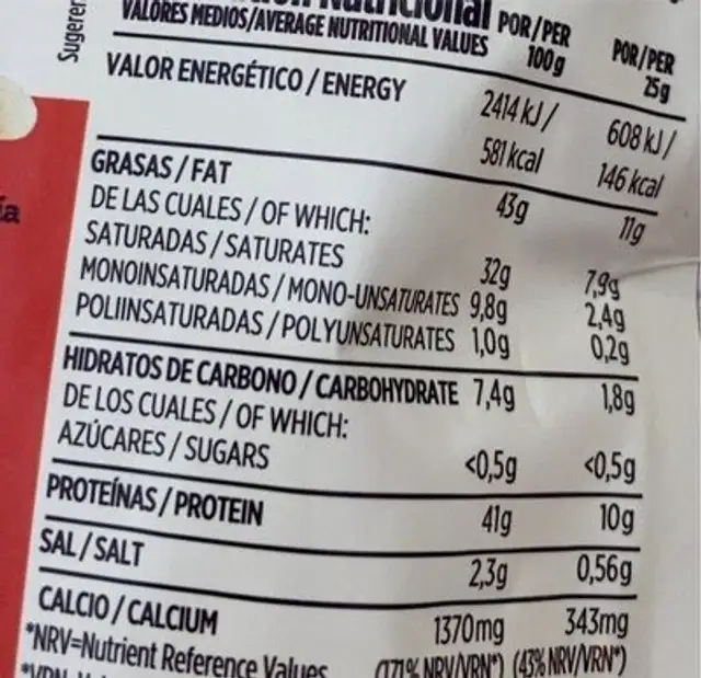 Just This just cheese nutrition facts table