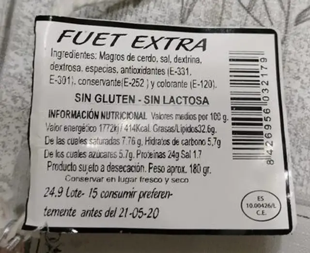 FUET EXTRA nutrition facts table