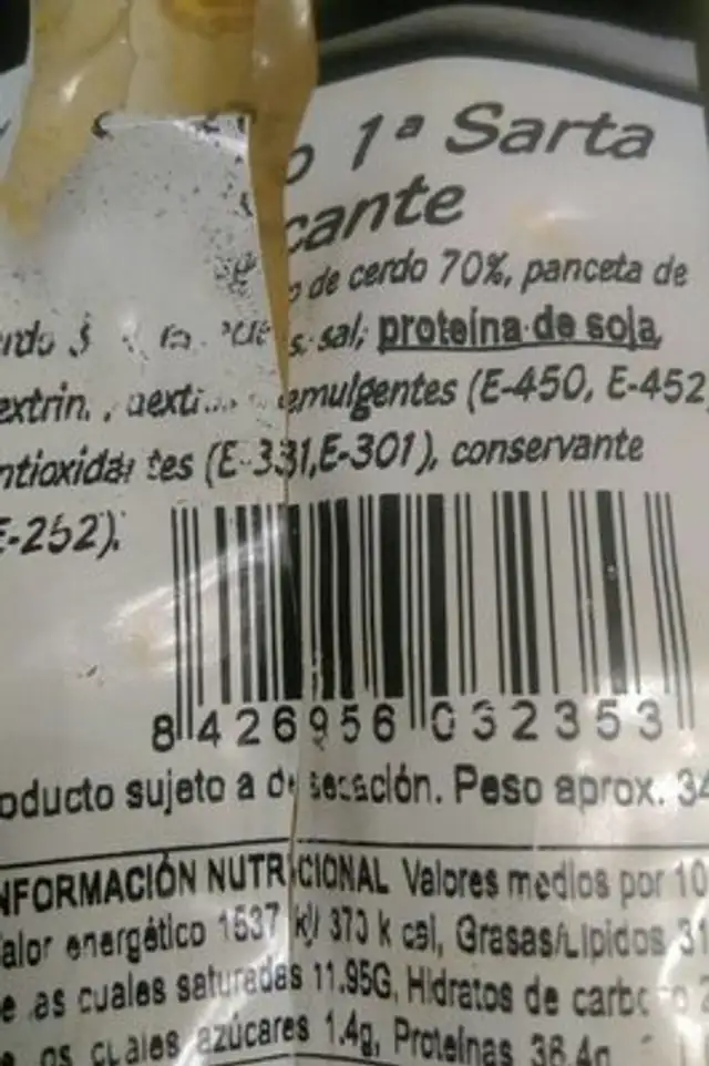 Chorizo 1a picante sarta ingredients label