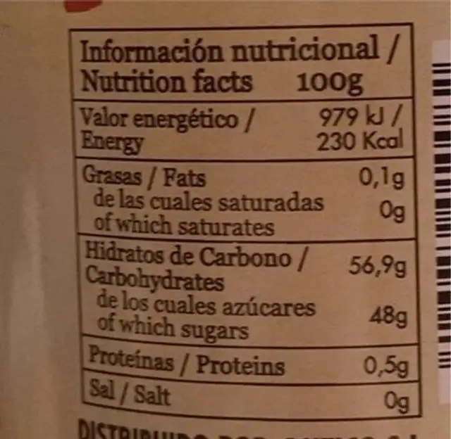 Mermelada de naranja nutrition facts table