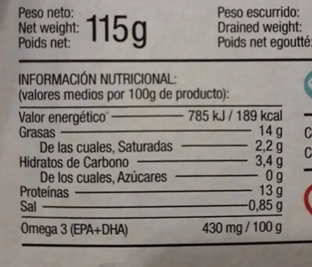 Mejillones en escabeche nutrition facts table