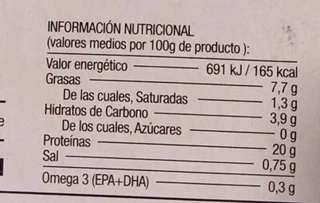 Mejillones en escabeche nutrition facts table