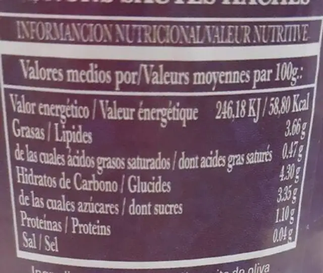 Cebolla frita troceada nutrition facts table
