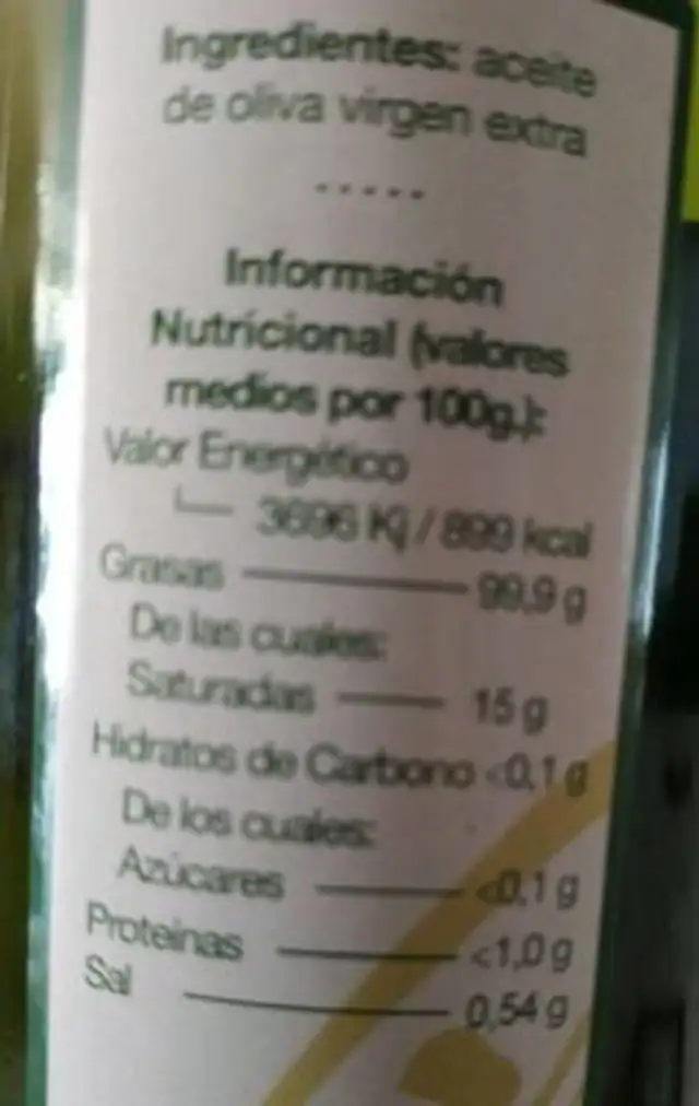Huile d'olive nutrition facts table