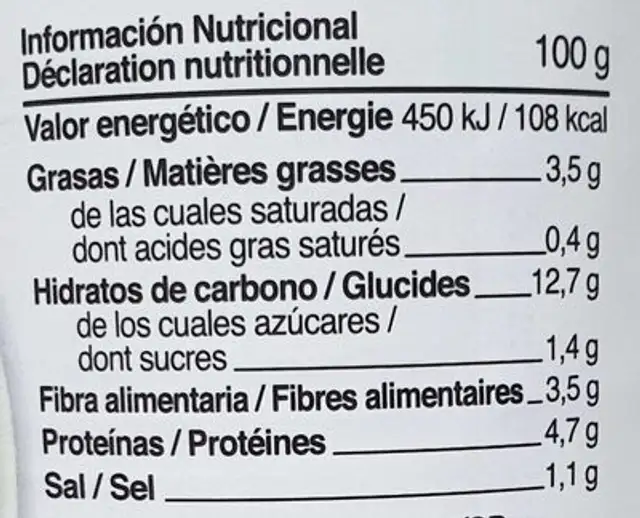 Garbanzos a la jardinera nutrition facts table