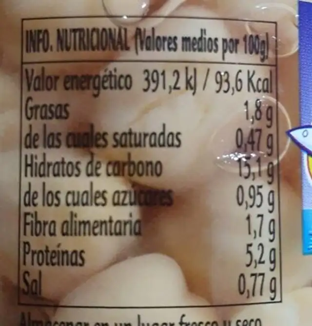 Garbanzo cocido extra nutrition facts table