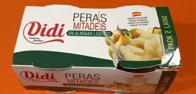 Peras mitades en almíbar ligero front packaging