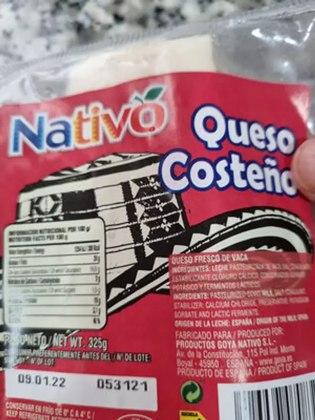 Queso latino ingredients label