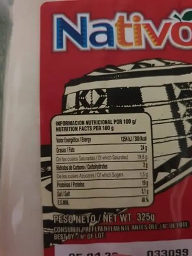Queso latino nutrition facts table