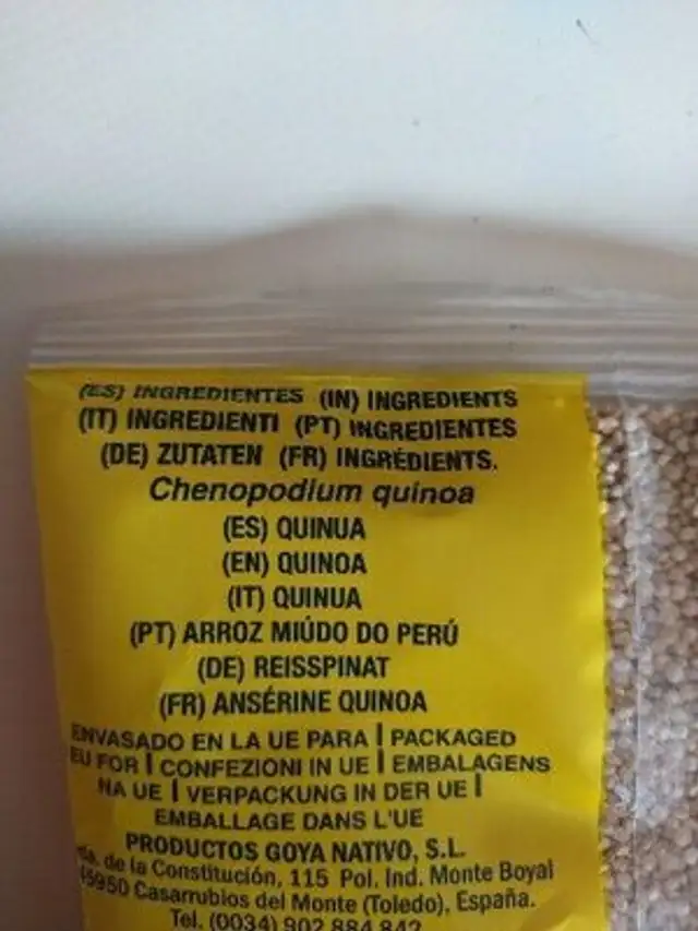 Quinoa ingredients label