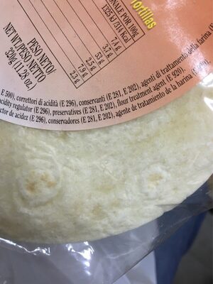 Tortillas de Trigo ingredients label