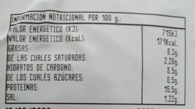 Botifarra negra cocida nutrition facts table