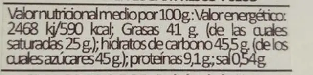 Cobertura de chocolate blanco caramelizado nutrition facts table