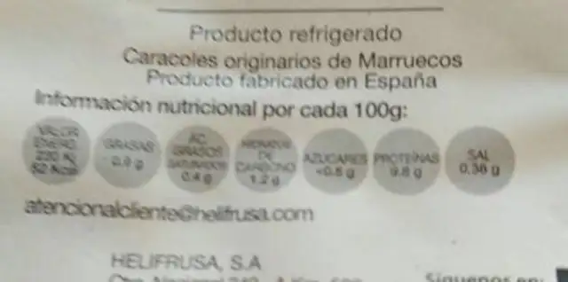 Caracoles al natural nutrition facts table