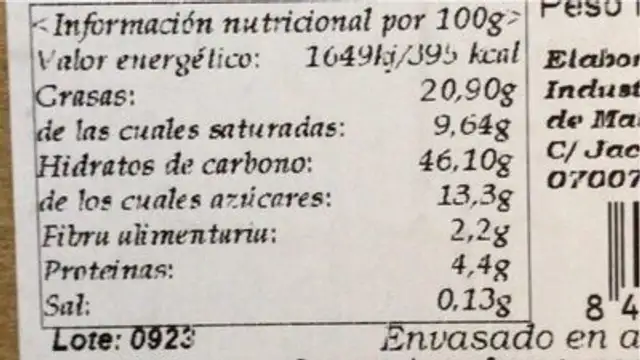 Ensaïmada de cacao nutrition facts table