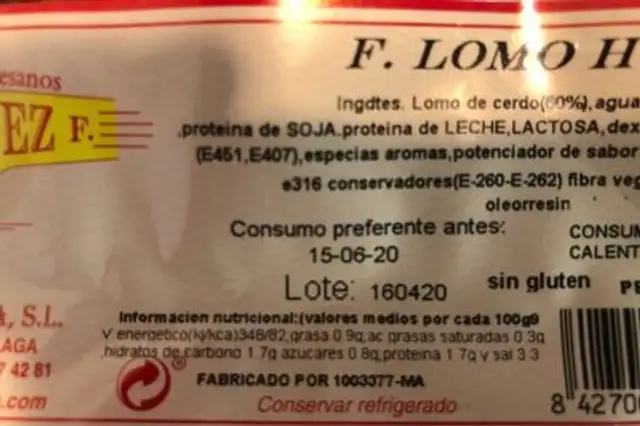 Lomo Horno nutrition facts table
