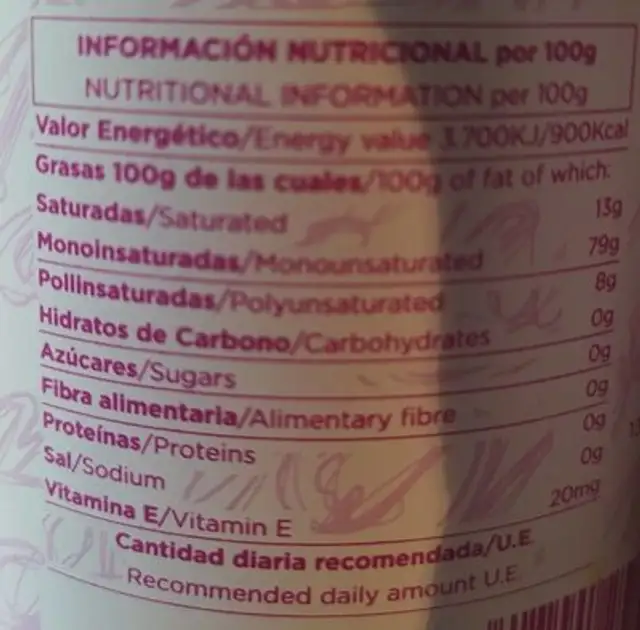 Valden vero nutrition facts table