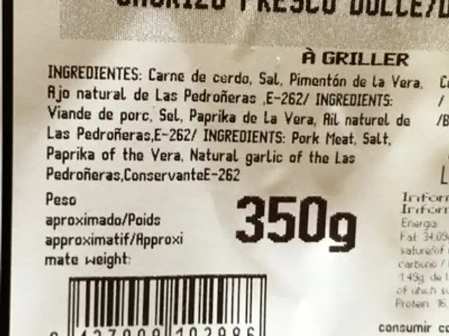Chorizo ingredients label