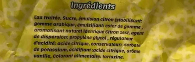 Cherbet Rihet lebled ingredients label