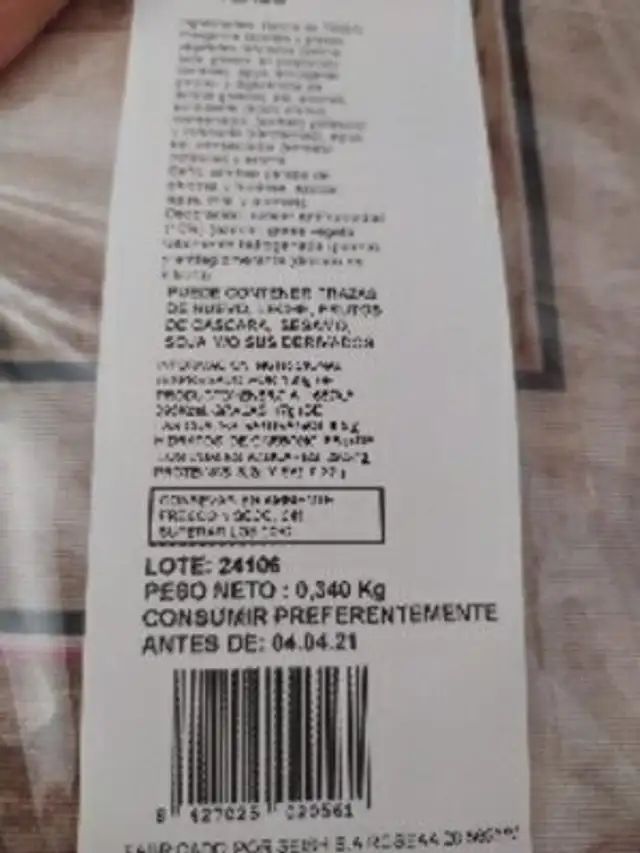 Unknown nutrition facts table