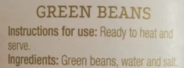 Judias Verdes ingredients label