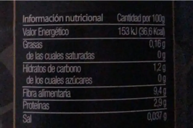 Corazones de alcachofa nutrition facts table