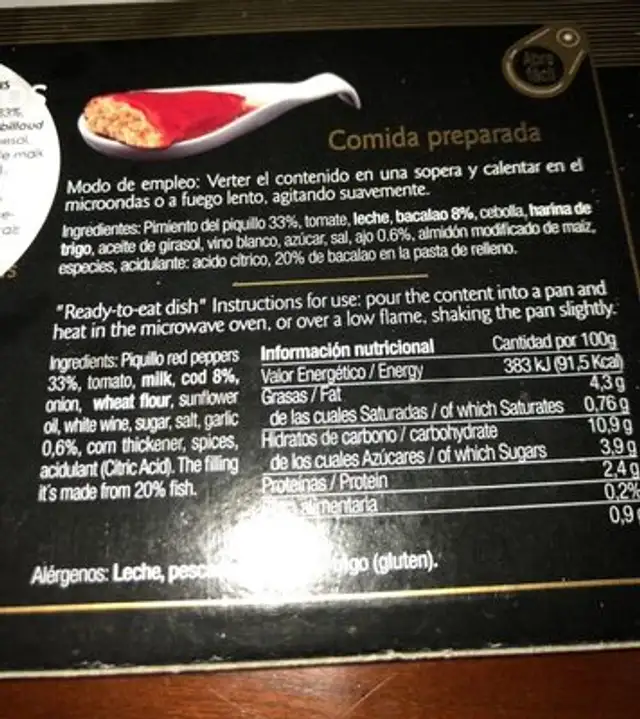 Pimientos del piquillo nutrition facts table