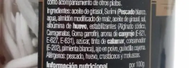Unknown nutrition facts table