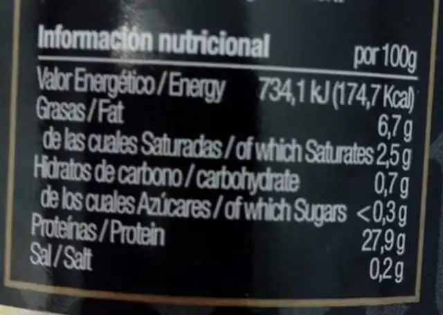 Bonito del norte en aceite de oliva nutrition facts table