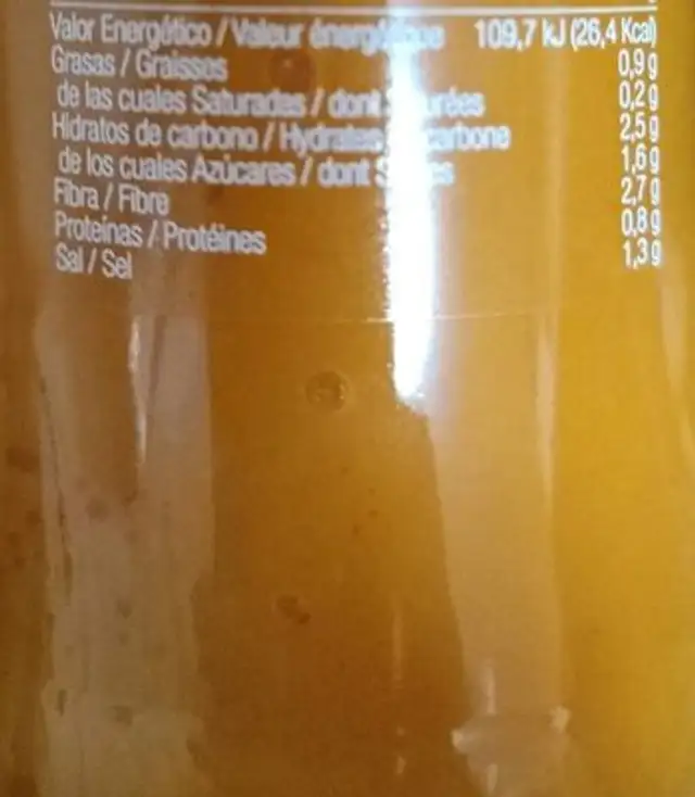 Crema ecologíca nutrition facts table