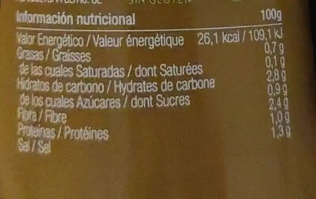 Crema ecológica puerro nutrition facts table