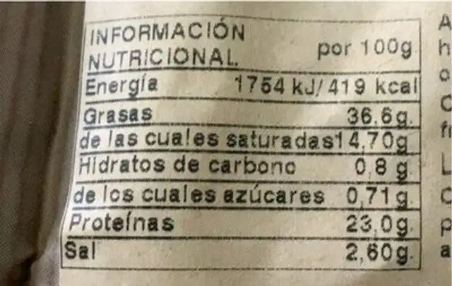 Chorizo extra curado nutrition facts table