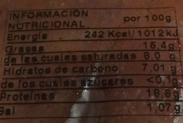 Cabeza tradicional cocida nutrition facts table