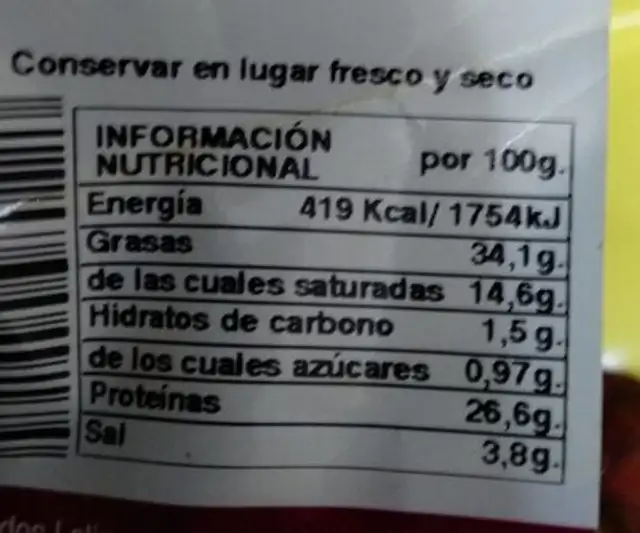 Chorizo ahumado Lalinense nutrition facts table