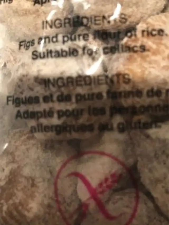 Higos Secos ingredients label