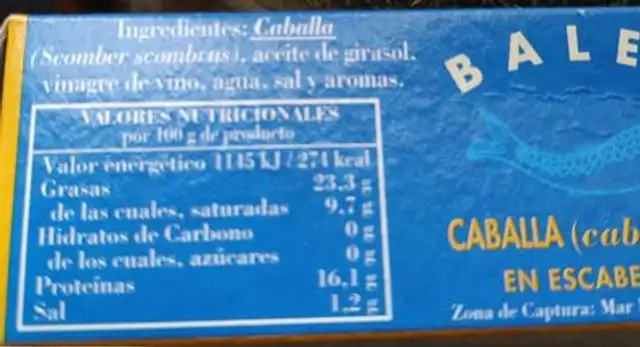 Caballa en escabeche nutrition facts table