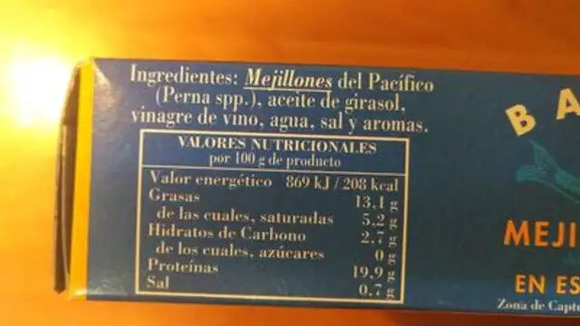 Mejillones en escabeche nutrition facts table