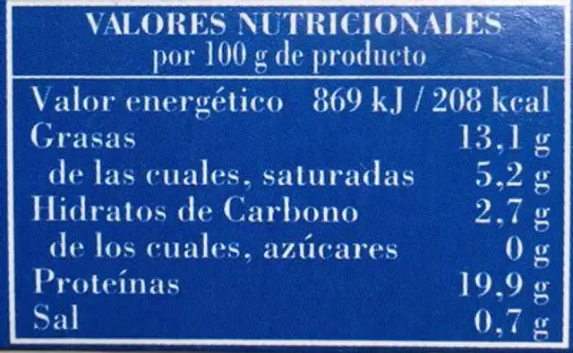 Mejillones en escabeche nutrition facts table