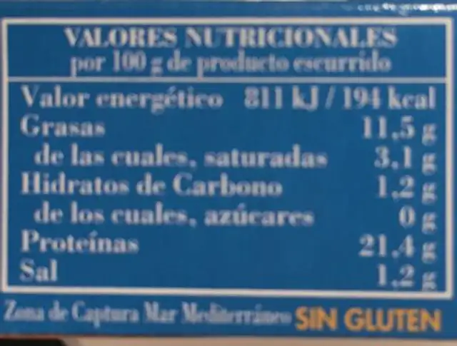 Sardinillas en aceite de girasol nutrition facts table