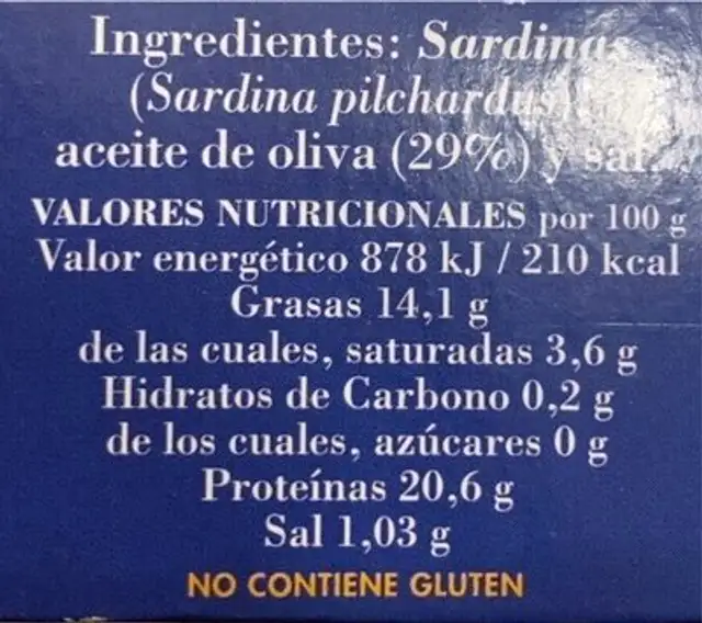 Sardinillas en aceite de oliva nutrition facts table