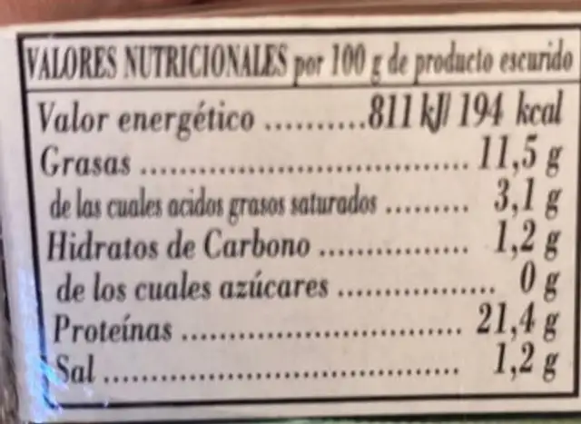 Sardinillas pocantes nutrition facts table