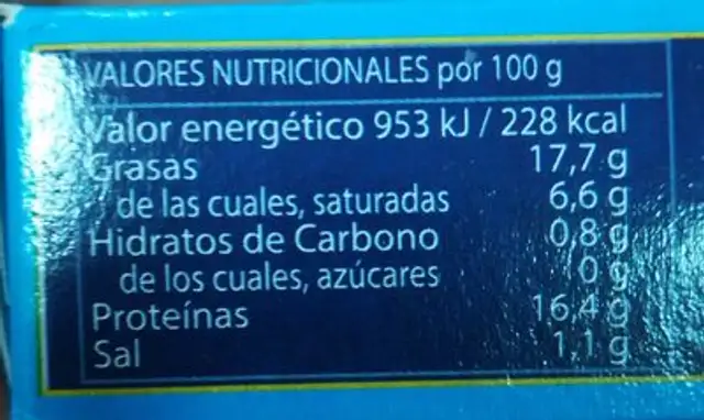 Sardinas en escabeche nutrition facts table