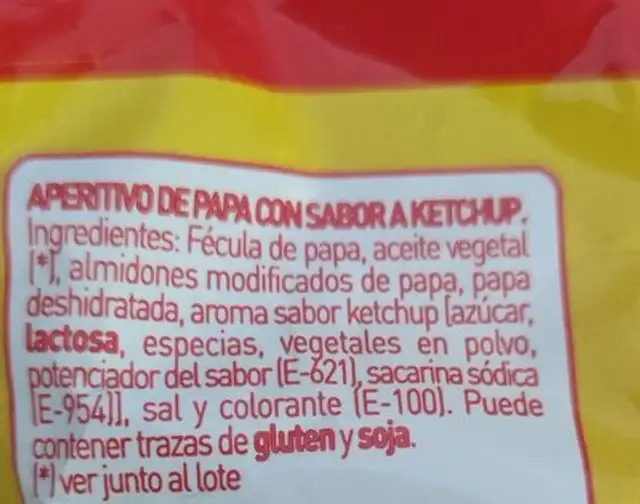 Palitos de papa ingredients label