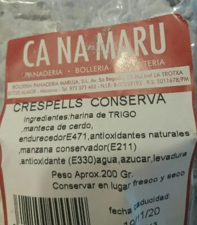 Crespells conserva nutrition facts table