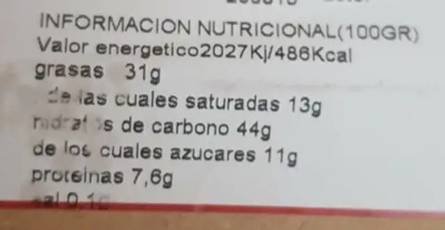 Ensaimada nutrition facts table